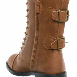 Forever Link Mountain81K Childrens Zip Up Combat Boots - Boy Girl Calf High Shoes