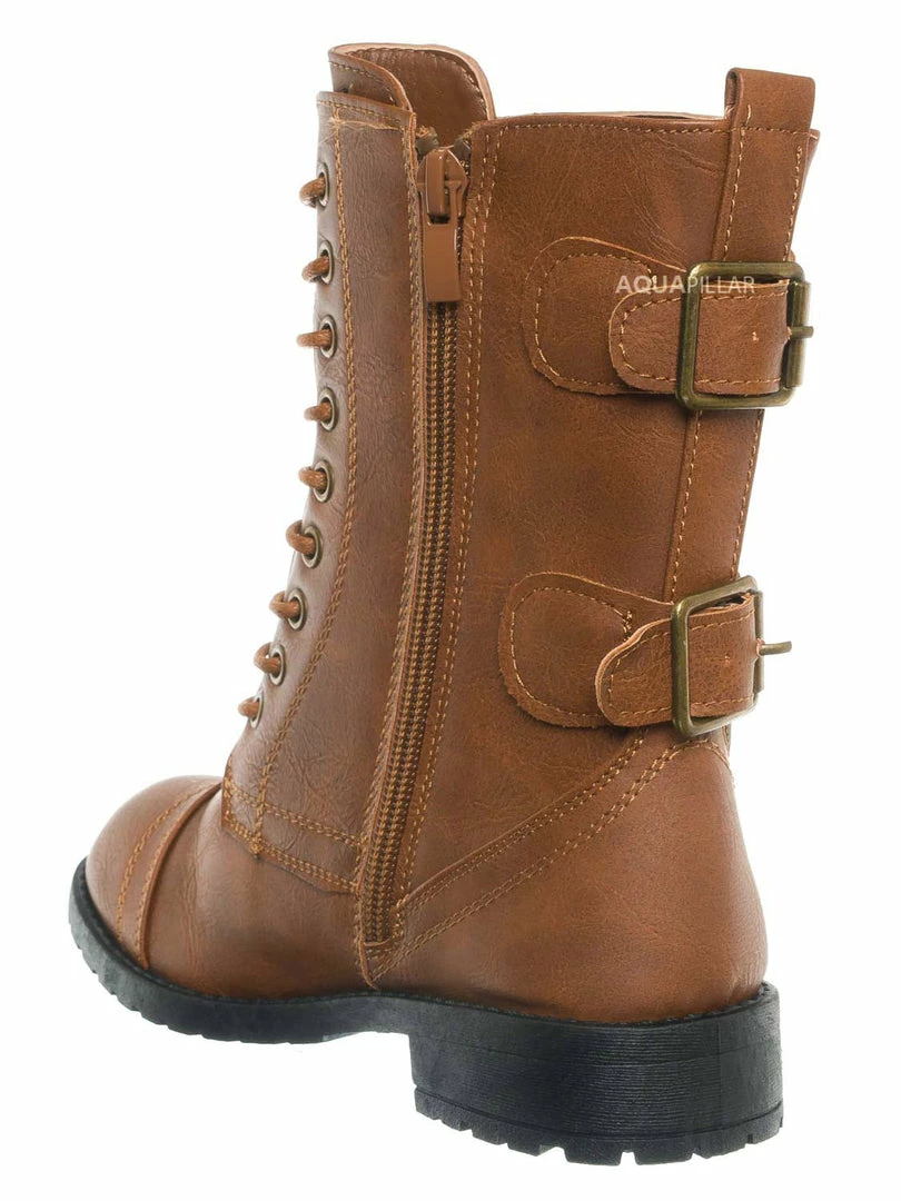 Forever Link Mountain81K Childrens Zip Up Combat Boots - Boy Girl Calf High Shoes