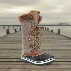 Bamboo Value18 Faux Fur Duck Tall Boots - Quilted & Tweed Snow Rain Shoe New
