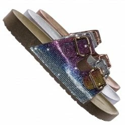 Bamboo Luster01 Rhinestone Molded Footbed Sandal - Contoured Crystal Slip On Slipper