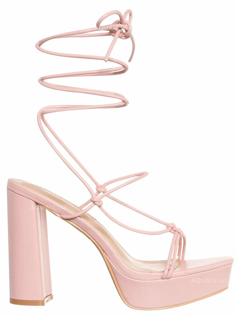 Wild Diva Dash01 Block Heel Leg Wrap Around Sandal, Women Dress Shoes