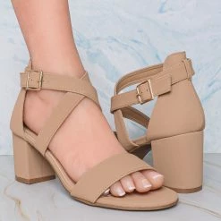 Top Moda Delia6 Block Heel Cross Strap Sandal, Women Strappy Dress Shoes