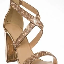 Delicious Polly Glitter Rhinestone Block Heel Sandal - Women Evening Dress Shoes