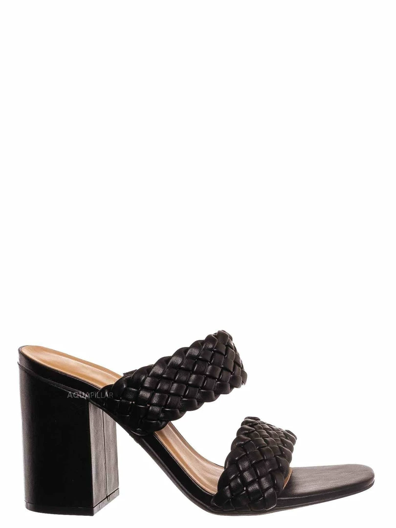 Bamboo New Milestone13 Thin Woven Block Heel Slide - Women Slipper Shoes