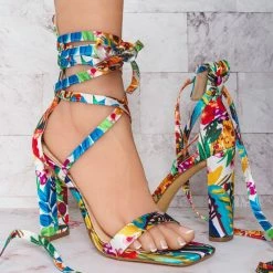 Liliana Novax11 Ribbon Leg Wrap Block Heel Sandal, Women Dress Shoes New