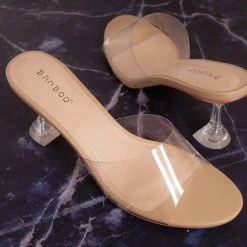 Bamboo New Water04 Clear High Heel Slip-On Mule, Womens Lucite Sandal