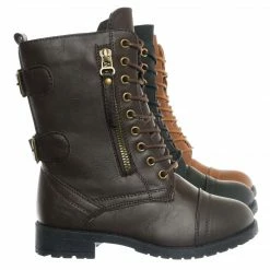 Forever Link Mountain81K Childrens Zip Up Combat Boots - Boy Girl Calf High Shoes