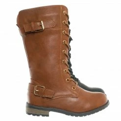 Forever Link Mango27K Childrens Lace Up Combat Boots - Boy Girls Calf High Lace Up Shoe