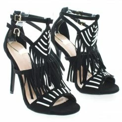 Adele206 By Wild Diva, Open Toe Two Tone Strappy Southwestern Fringe Stiletto Heels New