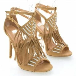 Adele206 By Wild Diva, Open Toe Two Tone Strappy Southwestern Fringe Stiletto Heels New