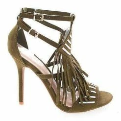 Adele206 By Wild Diva, Open Toe Two Tone Strappy Southwestern Fringe Stiletto Heels New