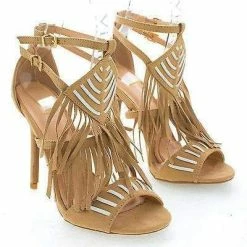 Adele206 By Wild Diva, Open Toe Two Tone Strappy Southwestern Fringe Stiletto Heels New