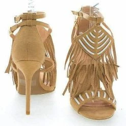 Adele206 By Wild Diva, Open Toe Two Tone Strappy Southwestern Fringe Stiletto Heels New
