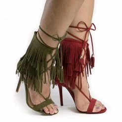 Adele221 By Wild Diva, Open Toe Layered Fringe Corset Tassel Lace Up Stiletto Heels New