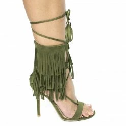 Adele221 By Wild Diva, Open Toe Layered Fringe Corset Tassel Lace Up Stiletto Heels New