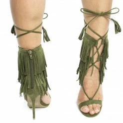 Adele221 By Wild Diva, Open Toe Layered Fringe Corset Tassel Lace Up Stiletto Heels New