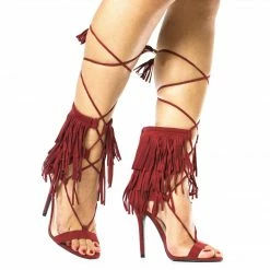 Adele221 By Wild Diva, Open Toe Layered Fringe Corset Tassel Lace Up Stiletto Heels New