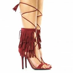 Adele221 By Wild Diva, Open Toe Layered Fringe Corset Tassel Lace Up Stiletto Heels New