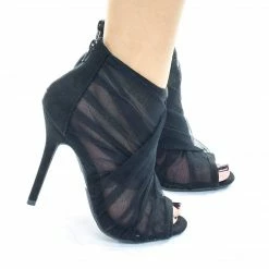 Wild Diva Adele402 Peep Toe Dress Bootie W Folded See Through Mesh Folding Silky Fabric New
