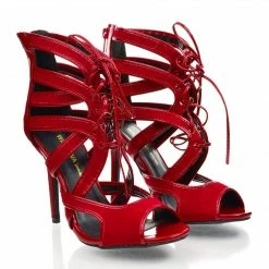 Adele64 By Wild Diva, Peep Toe Patent Contrast Cut Out Strappy Lace Up Stiletto Heels