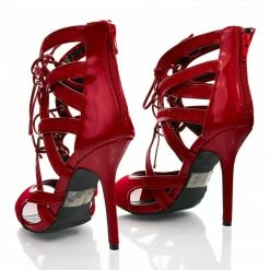 Adele64 By Wild Diva, Peep Toe Patent Contrast Cut Out Strappy Lace Up Stiletto Heels