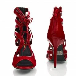Adele64 By Wild Diva, Peep Toe Patent Contrast Cut Out Strappy Lace Up Stiletto Heels