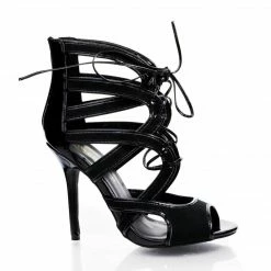 Adele64 By Wild Diva, Peep Toe Patent Contrast Cut Out Strappy Lace Up Stiletto Heels