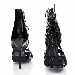 Adele64 By Wild Diva, Peep Toe Patent Contrast Cut Out Strappy Lace Up Stiletto Heels