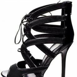 Adele64 By Wild Diva, Peep Toe Patent Contrast Cut Out Strappy Lace Up Stiletto Heels