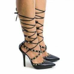 Adora126 By Wild Diva, Gladiator Studded Pointy Toe Leg Wrap Stiletto High Heels New
