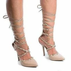 Adora126 By Wild Diva, Gladiator Studded Pointy Toe Leg Wrap Stiletto High Heels New