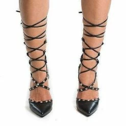 Adora126 By Wild Diva, Gladiator Studded Pointy Toe Leg Wrap Stiletto High Heels New