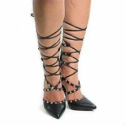 Adora126 By Wild Diva, Gladiator Studded Pointy Toe Leg Wrap Stiletto High Heels New