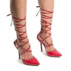 Adora126 By Wild Diva, Gladiator Studded Pointy Toe Leg Wrap Stiletto High Heels New