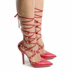 Adora126 By Wild Diva, Gladiator Studded Pointy Toe Leg Wrap Stiletto High Heels New