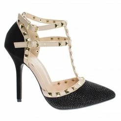 Adora64C By Wild Diva, Metal Studded Pointed Toe Pump W/ Open Vamp D'Orsay Shoes New