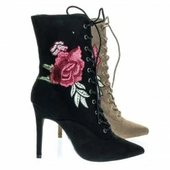 Wild Diva Akira147A Women Corset Combat Boot W Rose Metallic Embroidered Stitch High Heel New