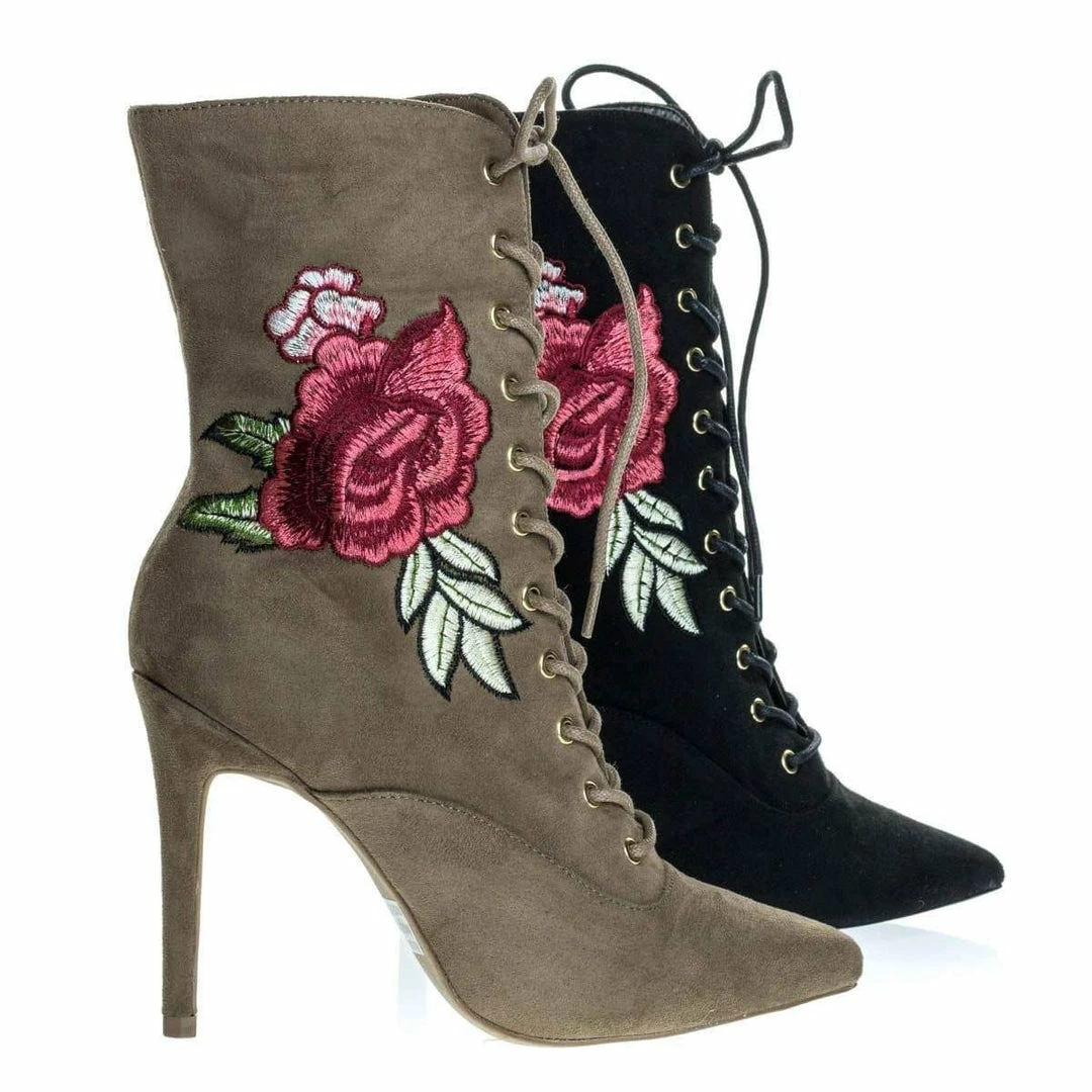 Wild Diva Akira147A Women Corset Combat Boot W Rose Metallic Embroidered Stitch High Heel New
