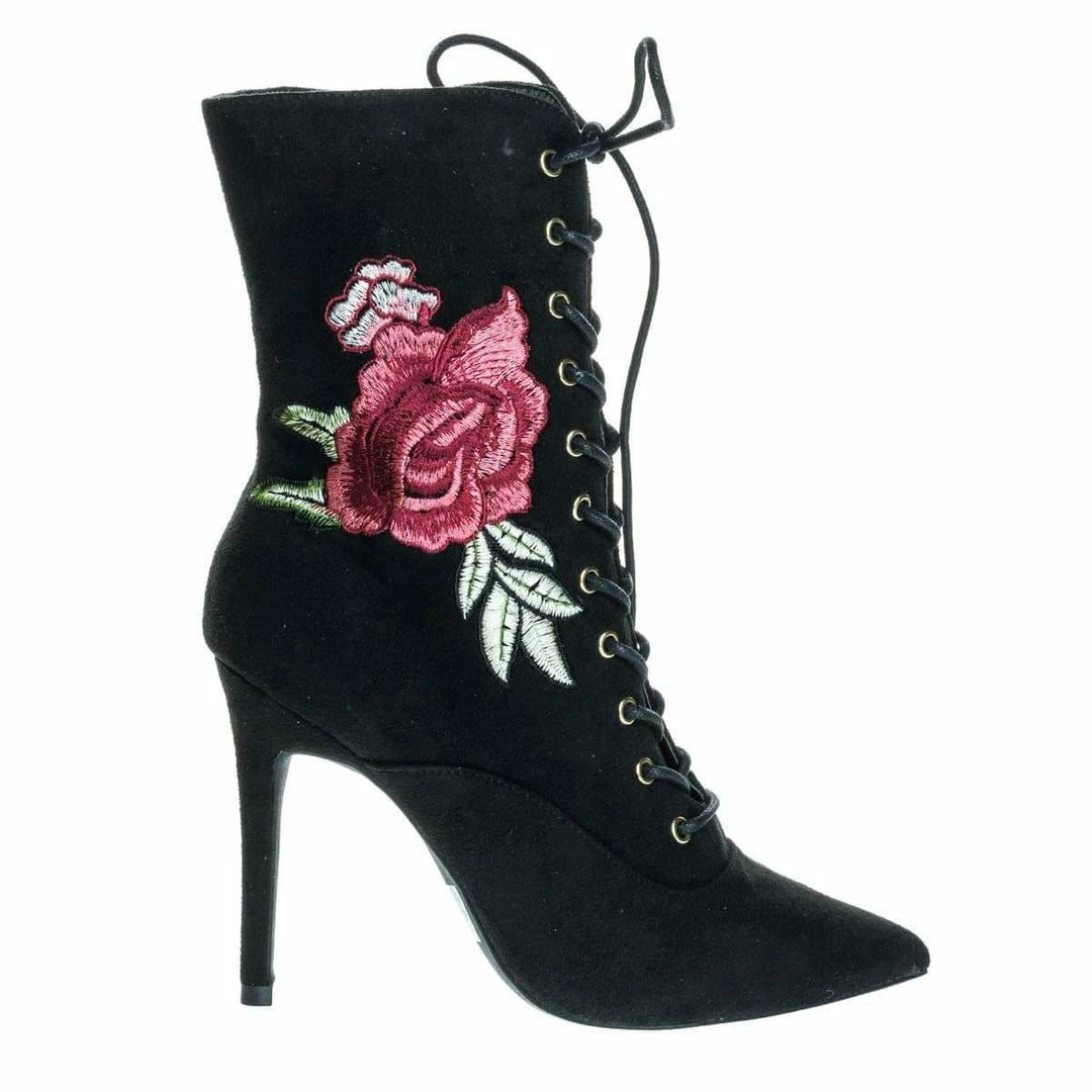Wild Diva Akira147A Women Corset Combat Boot W Rose Metallic Embroidered Stitch High Heel New