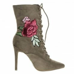 Wild Diva Akira147A Women Corset Combat Boot W Rose Metallic Embroidered Stitch High Heel New