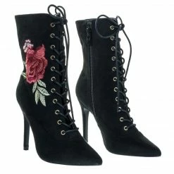 Wild Diva Akira147A Women Corset Combat Boot W Rose Metallic Embroidered Stitch High Heel New