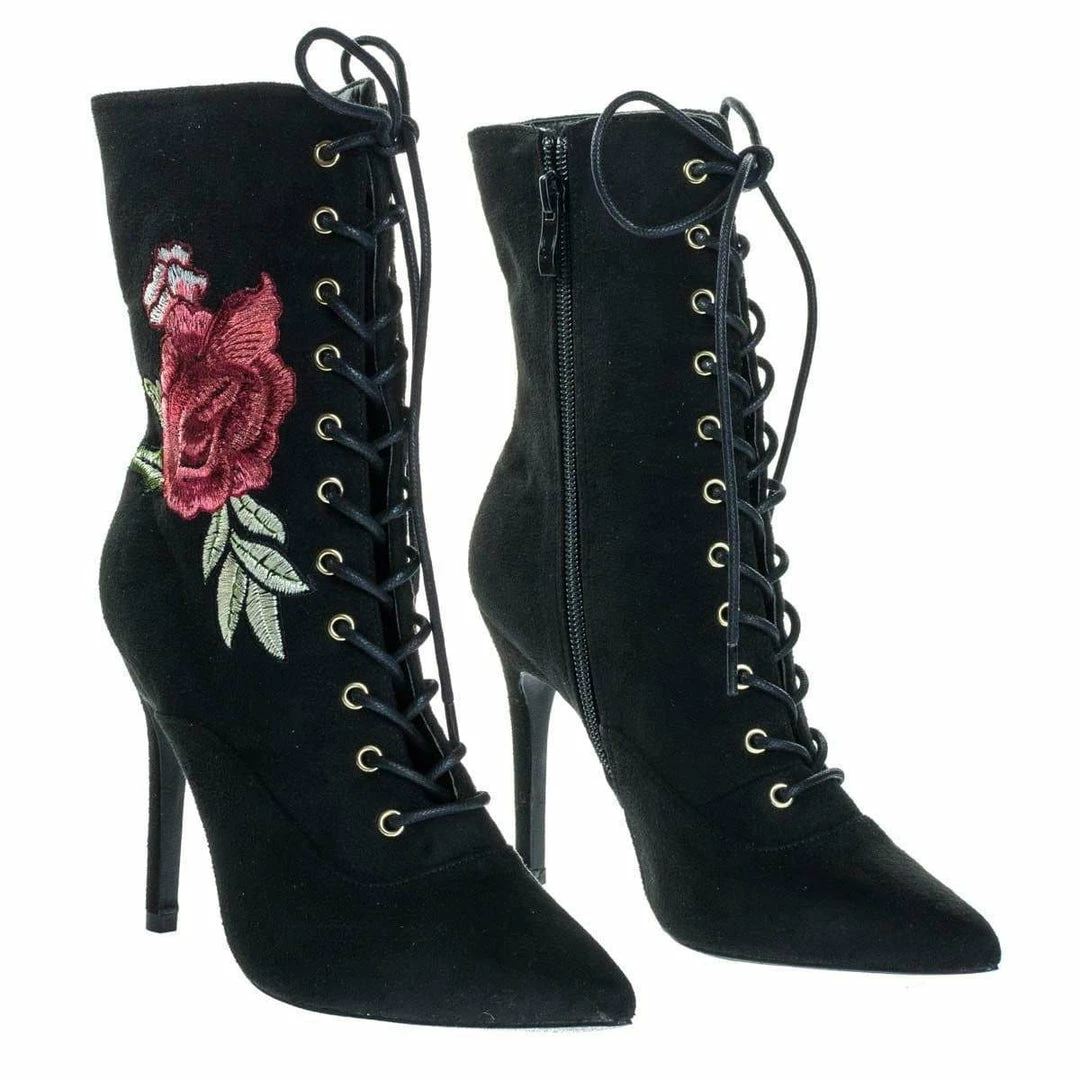 Wild Diva Akira147A Women Corset Combat Boot W Rose Metallic Embroidered Stitch High Heel New