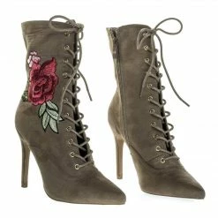 Wild Diva Akira147A Women Corset Combat Boot W Rose Metallic Embroidered Stitch High Heel New