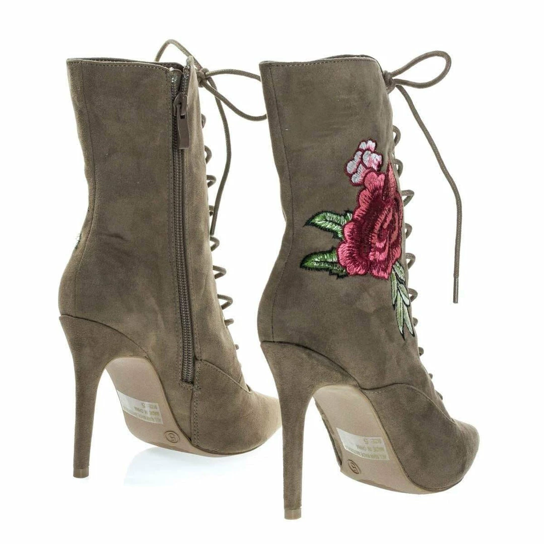 Wild Diva Akira147A Women Corset Combat Boot W Rose Metallic Embroidered Stitch High Heel New