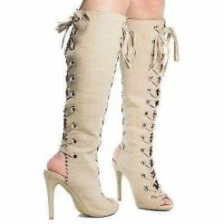 Berlin29 By Wild Diva, Peep Toe Corset Boots W High Heel Open Back