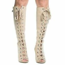 Berlin29 By Wild Diva, Peep Toe Corset Boots W High Heel Open Back