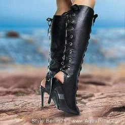 Berlin29 By Wild Diva, Peep Toe Corset Boots W High Heel Open Back