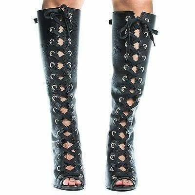 Berlin29 By Wild Diva, Peep Toe Corset Boots W High Heel Open Back