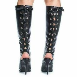 Berlin29 By Wild Diva, Peep Toe Corset Boots W High Heel Open Back