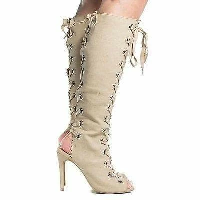 Berlin29 By Wild Diva, Peep Toe Corset Boots W High Heel Open Back